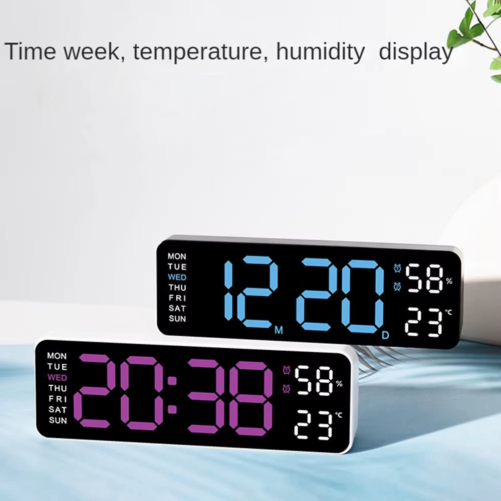 Large LED Digital Wall Clock – With Temperature, Humidity & Week Display - thewrightstore