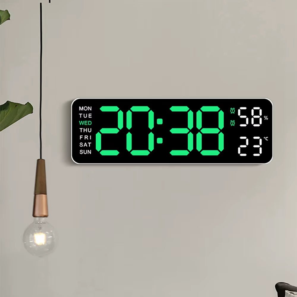 Large LED Digital Wall Clock – With Temperature, Humidity & Week Display - thewrightstore