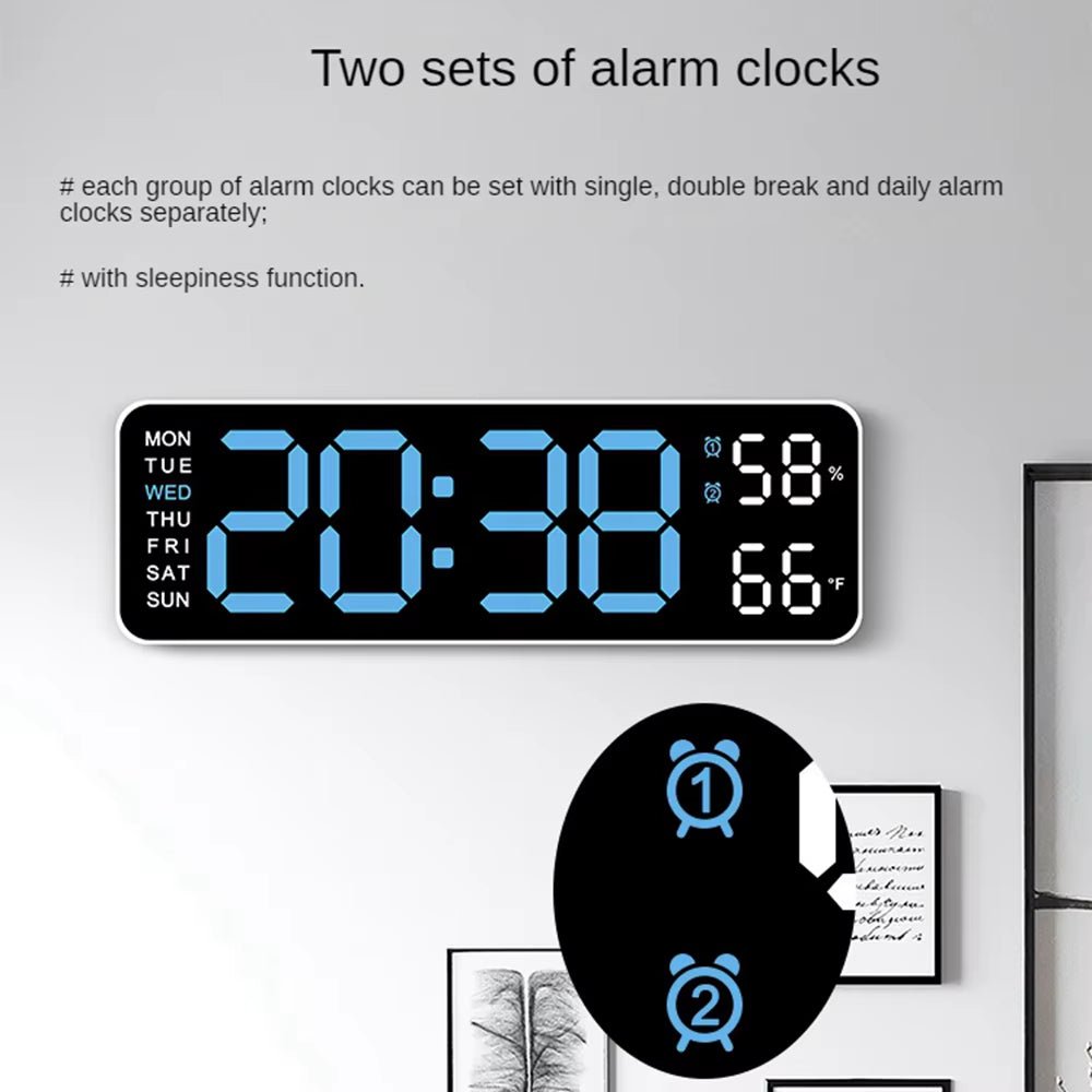 Large LED Digital Wall Clock – With Temperature, Humidity & Week Display - thewrightstore