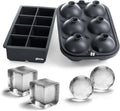 Large Silicone Ice Cube Molds with Built-In Easy-Fill Funnel - 2-Inch Round and Square Whiskey Ice Molds for Cocktails and Bourbon (Charcoal) - thewrightstore