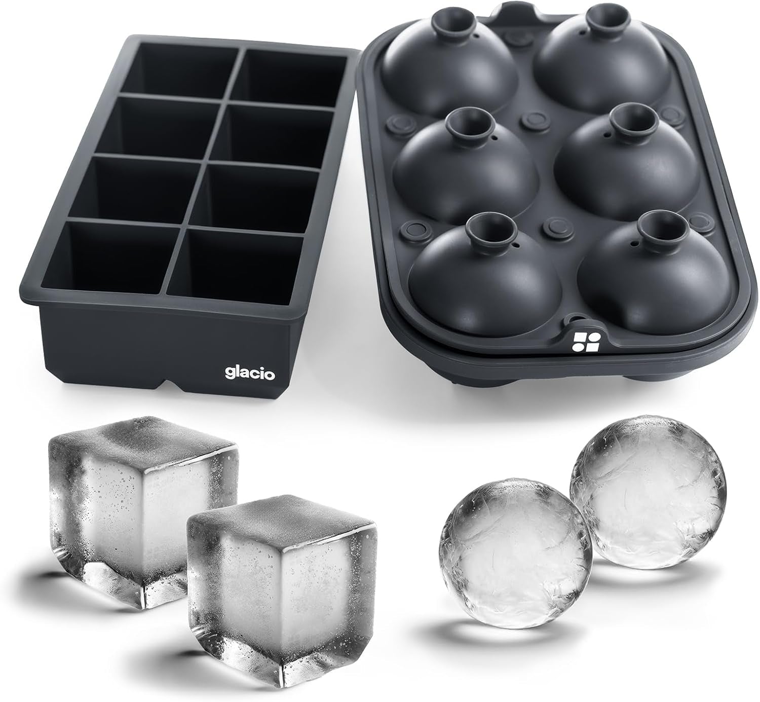 Large Silicone Ice Cube Molds with Built-In Easy-Fill Funnel - 2-Inch Round and Square Whiskey Ice Molds for Cocktails and Bourbon (Charcoal) - thewrightstore