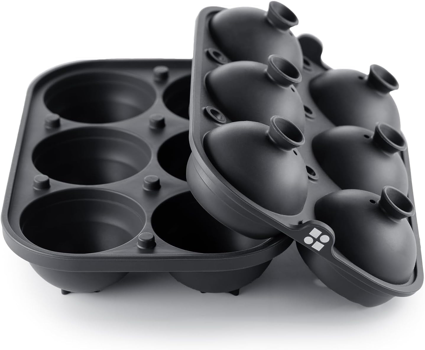 Large Silicone Ice Cube Molds with Built-In Easy-Fill Funnel - 2-Inch Round and Square Whiskey Ice Molds for Cocktails and Bourbon (Charcoal) - thewrightstore