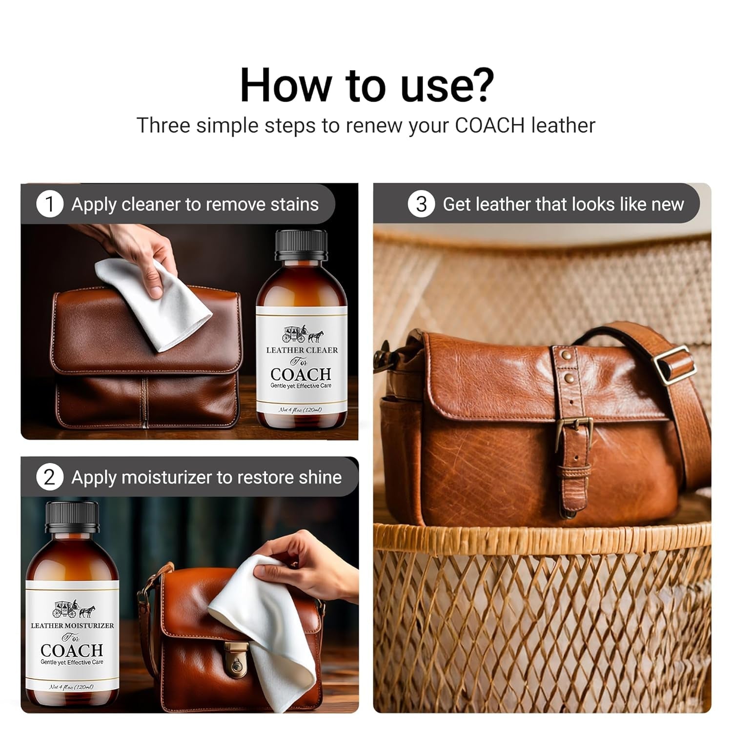 Leather Cleaner and Moisturizer Set for Vachetta Leather - Gently Cleans, Restores Shine, Softens, and Removes Stains and Light Scratches for All Luxury Brands - thewrightstore
