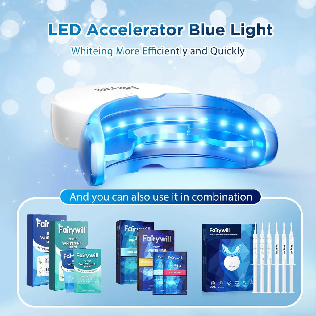 LED Teeth Whitening Strips Kit for Sensitive Teeth - 28 White Strips + 24 Blue Light Accelerator, 20Min Rapid White At - Home Dental Care for Smoking & Coffee Stains - thewrightstore