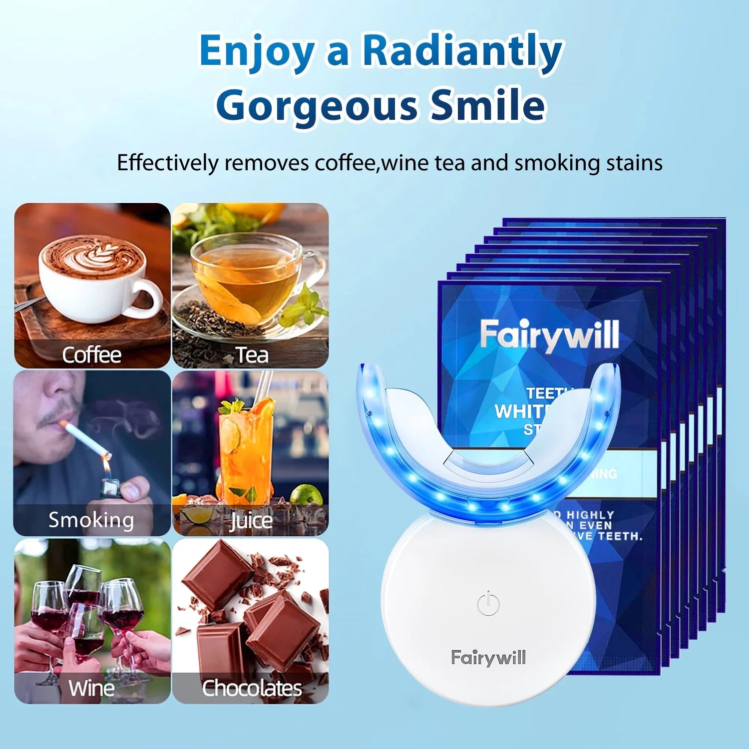 LED Teeth Whitening Strips Kit for Sensitive Teeth - 28 White Strips + 24 Blue Light Accelerator, 20Min Rapid White At - Home Dental Care for Smoking & Coffee Stains - thewrightstore