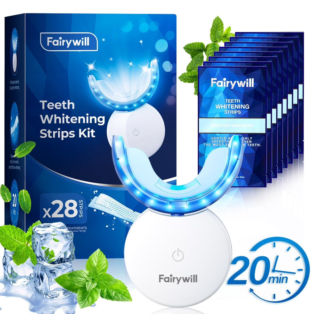 LED Teeth Whitening Strips Kit for Sensitive Teeth - 28 White Strips + 24 Blue Light Accelerator, 20Min Rapid White At - Home Dental Care for Smoking & Coffee Stains - thewrightstore
