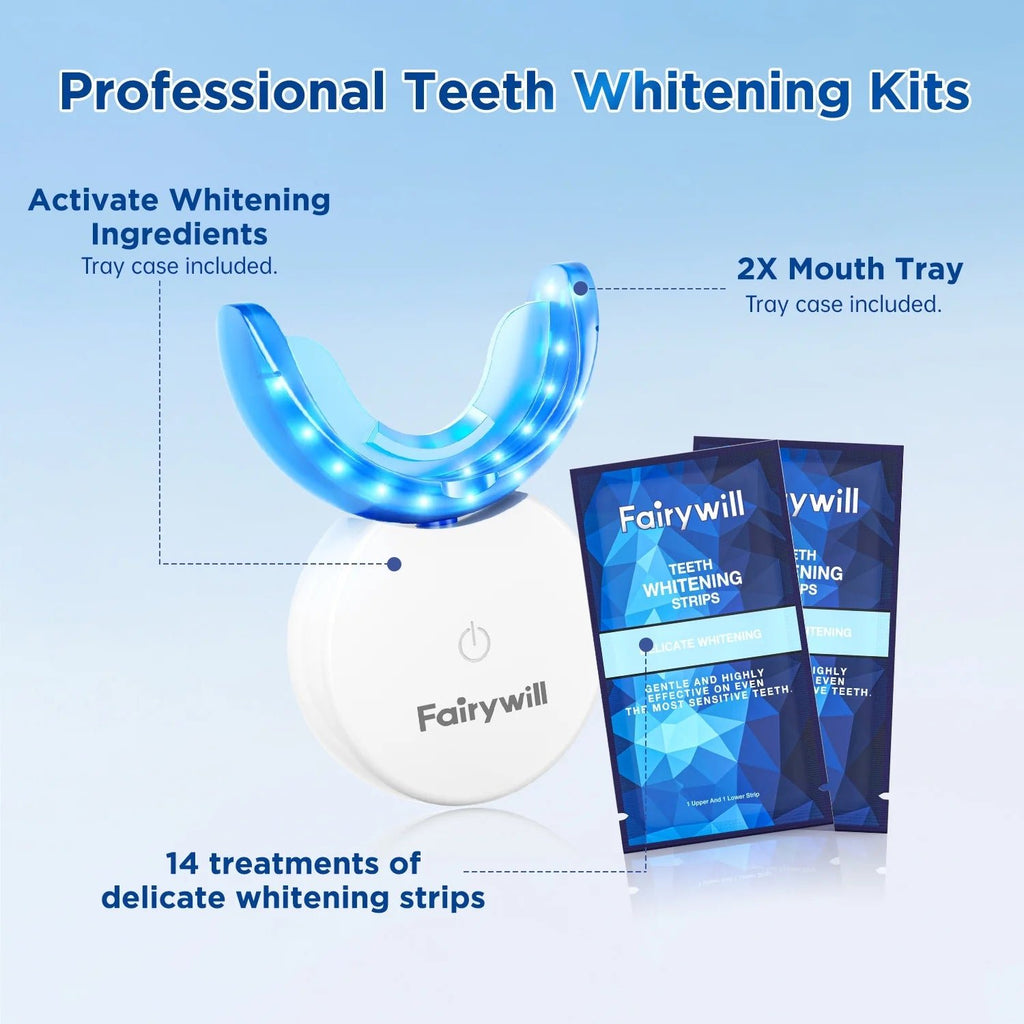 LED Teeth Whitening Strips Kit for Sensitive Teeth - 28 White Strips + 24 Blue Light Accelerator, 20Min Rapid White At - Home Dental Care for Smoking & Coffee Stains - thewrightstore