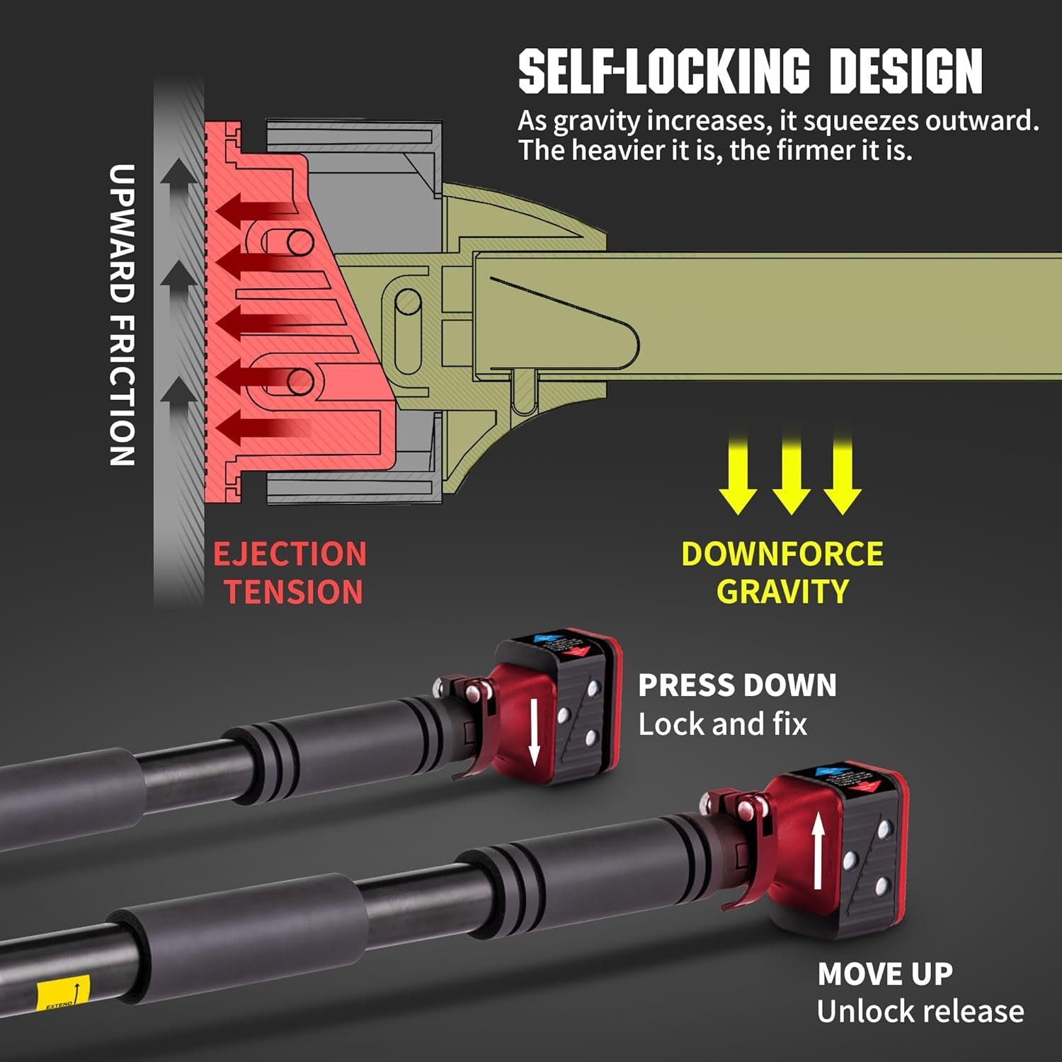 Leikefitness Adjustable Door Frame Pull-Up Bar for Upper Body Workouts - 28.3" to 37.8" Portable Design with Screwless Installation and Locking Mechanism - thewrightstore