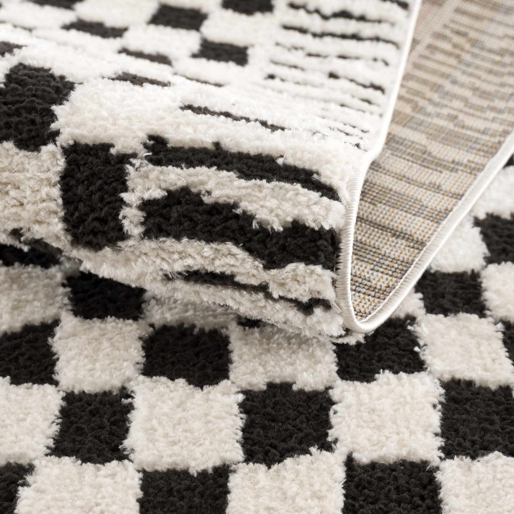 Leryn Black & White Checkered Area Rug - thewrightstore
