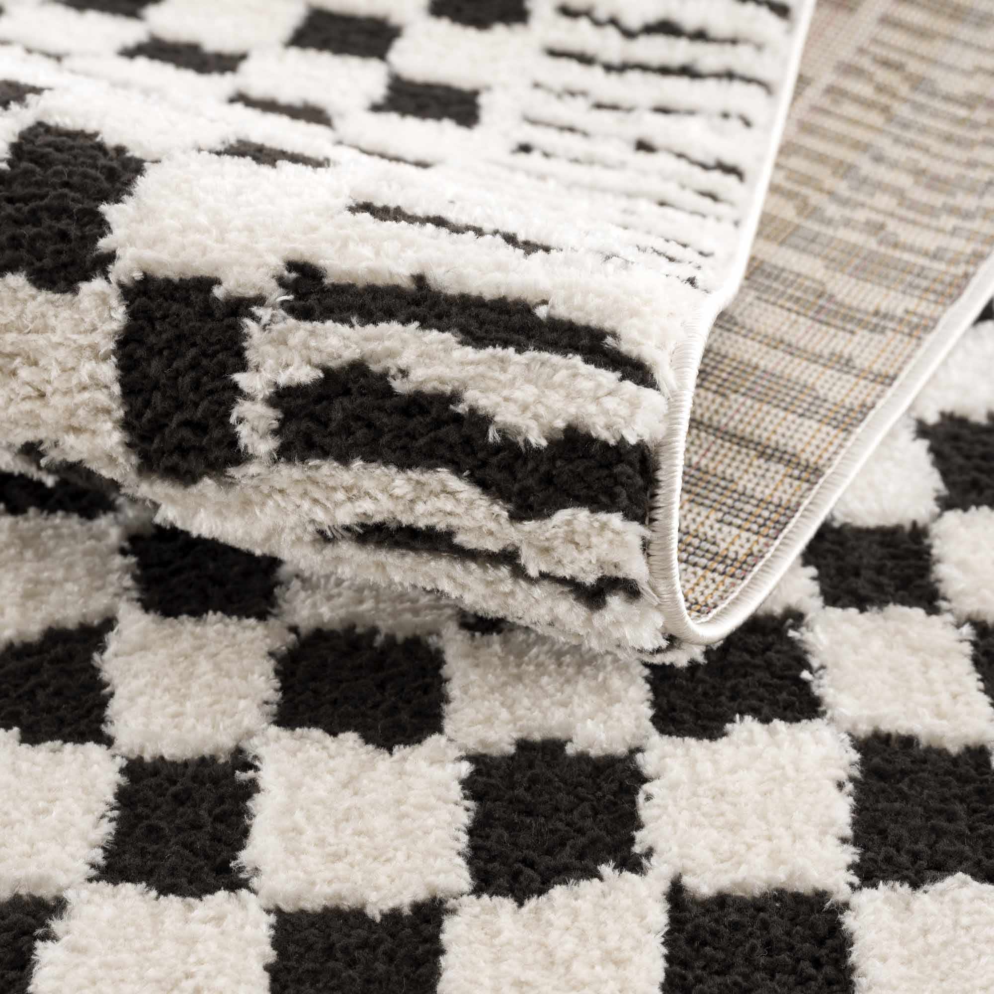 Leryn Black & White Checkered Area Rug - thewrightstore