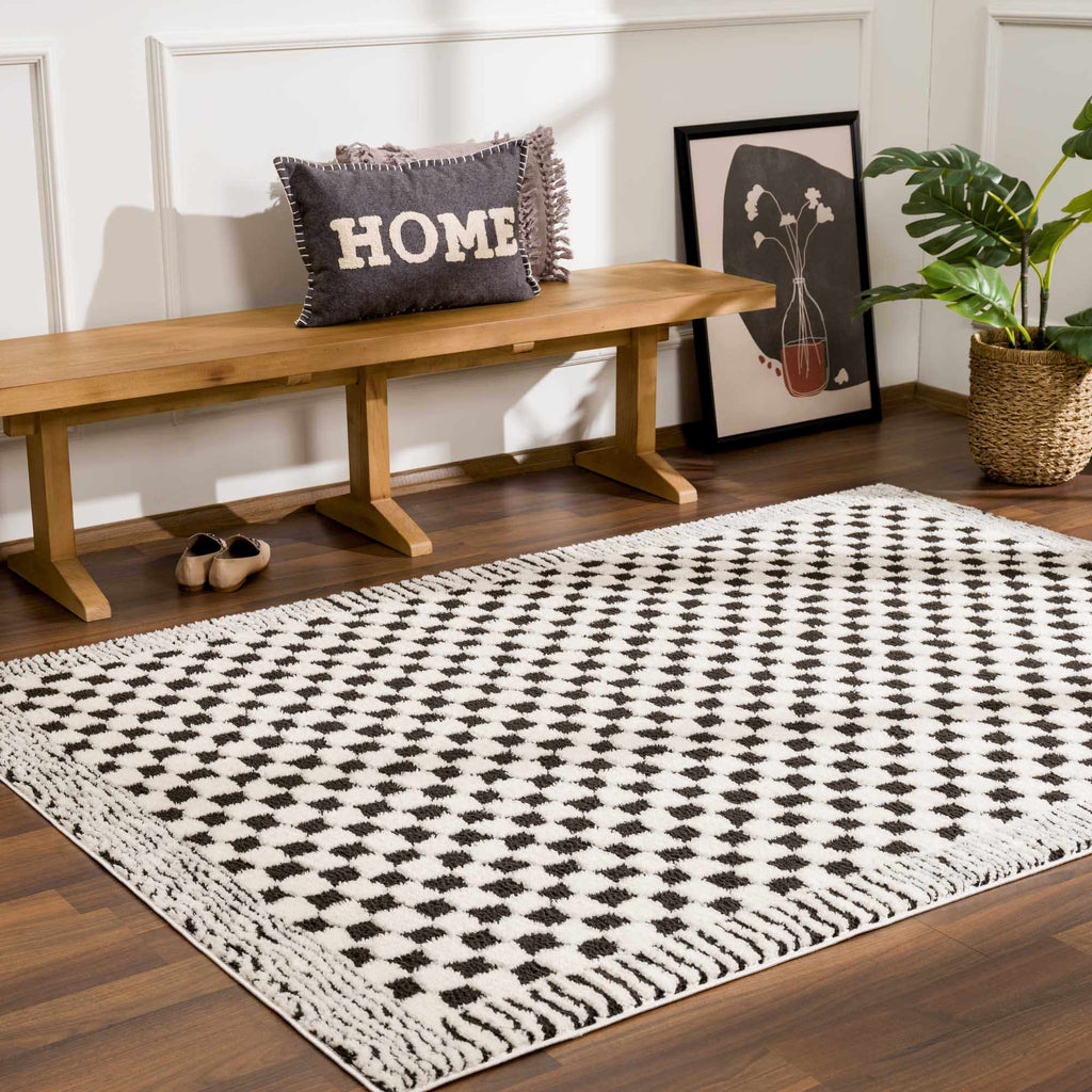 Leryn Black & White Checkered Area Rug - thewrightstore