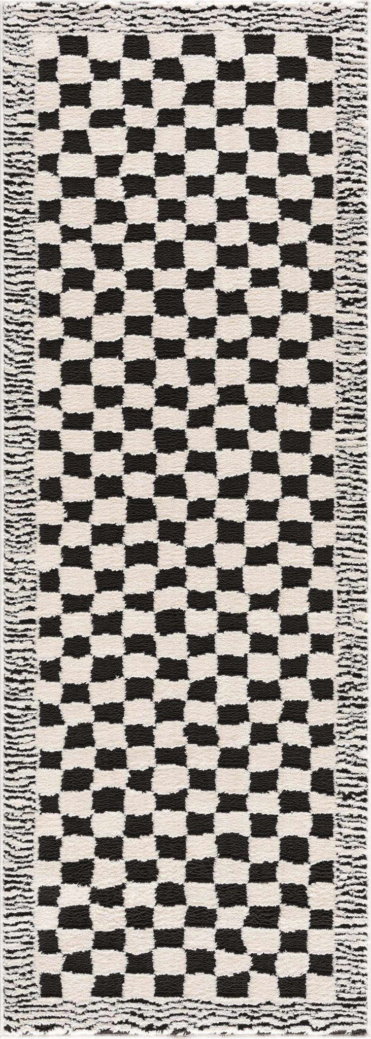 Leryn Black & White Checkered Area Rug - thewrightstore