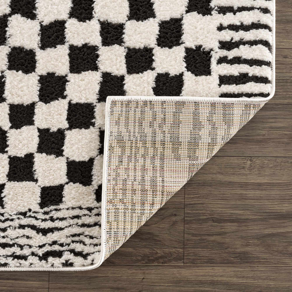 Leryn Black & White Checkered Area Rug - thewrightstore