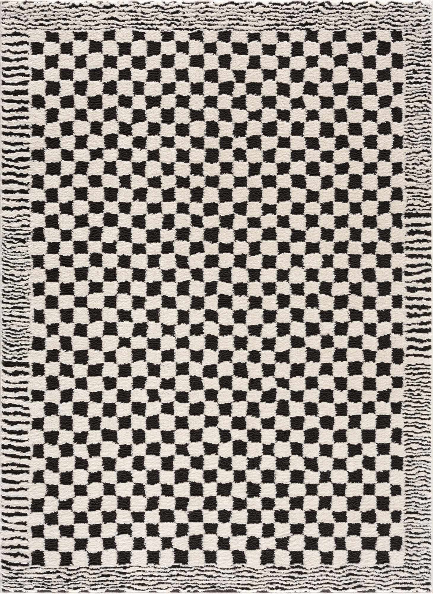 Leryn Black & White Checkered Area Rug - thewrightstore