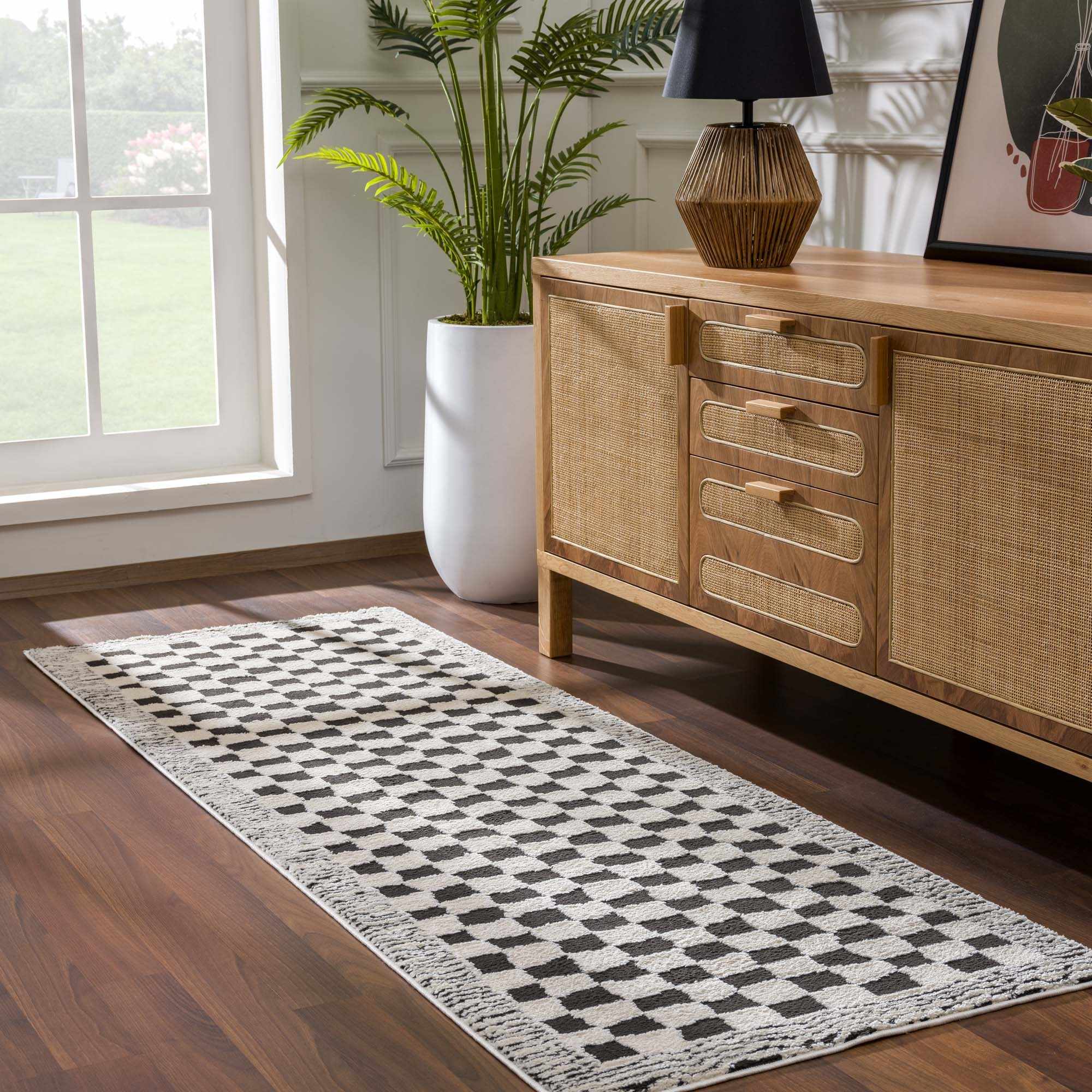 Leryn Black & White Checkered Area Rug - thewrightstore