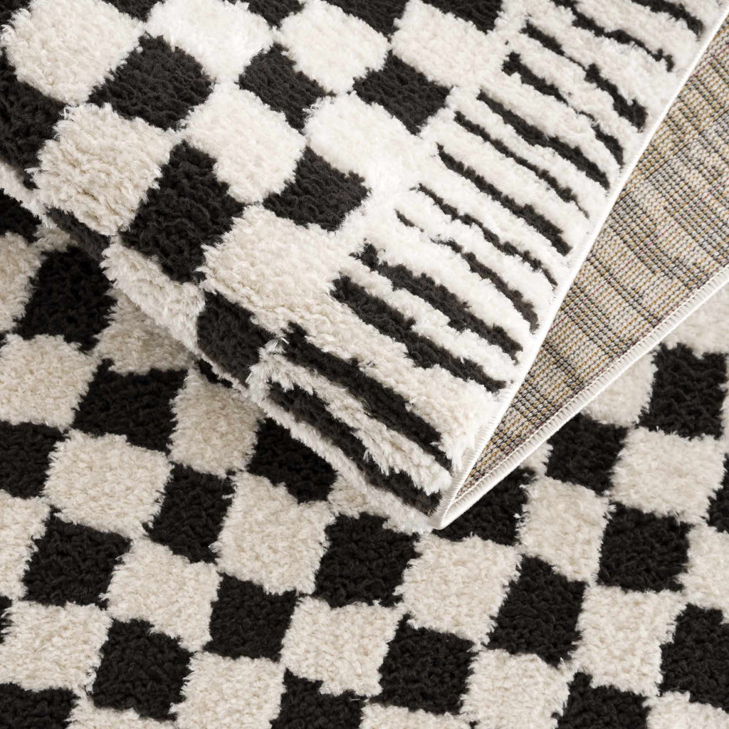 Leryn Black & White Checkered Area Rug - thewrightstore