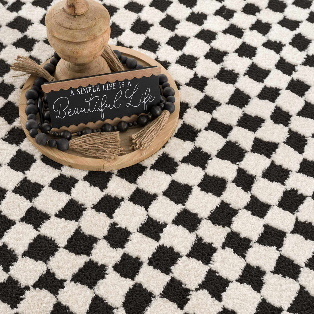 Leryn Black & White Checkered Area Rug - thewrightstore