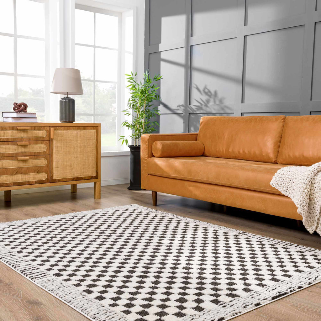 Leryn Black & White Checkered Area Rug - thewrightstore