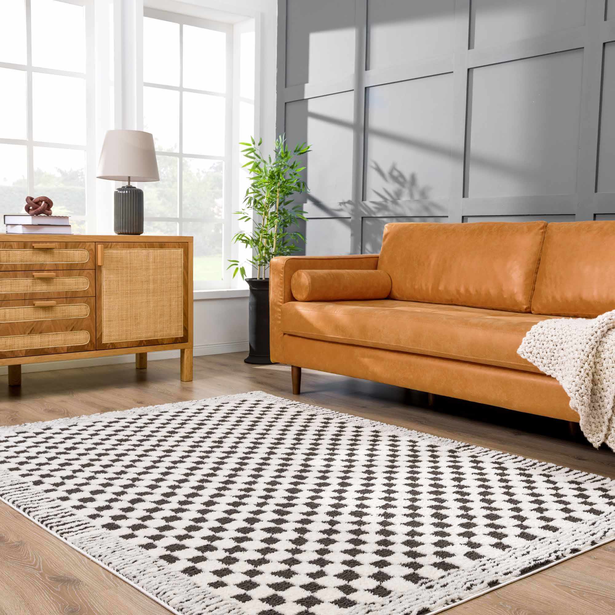 Leryn Black & White Checkered Area Rug - thewrightstore