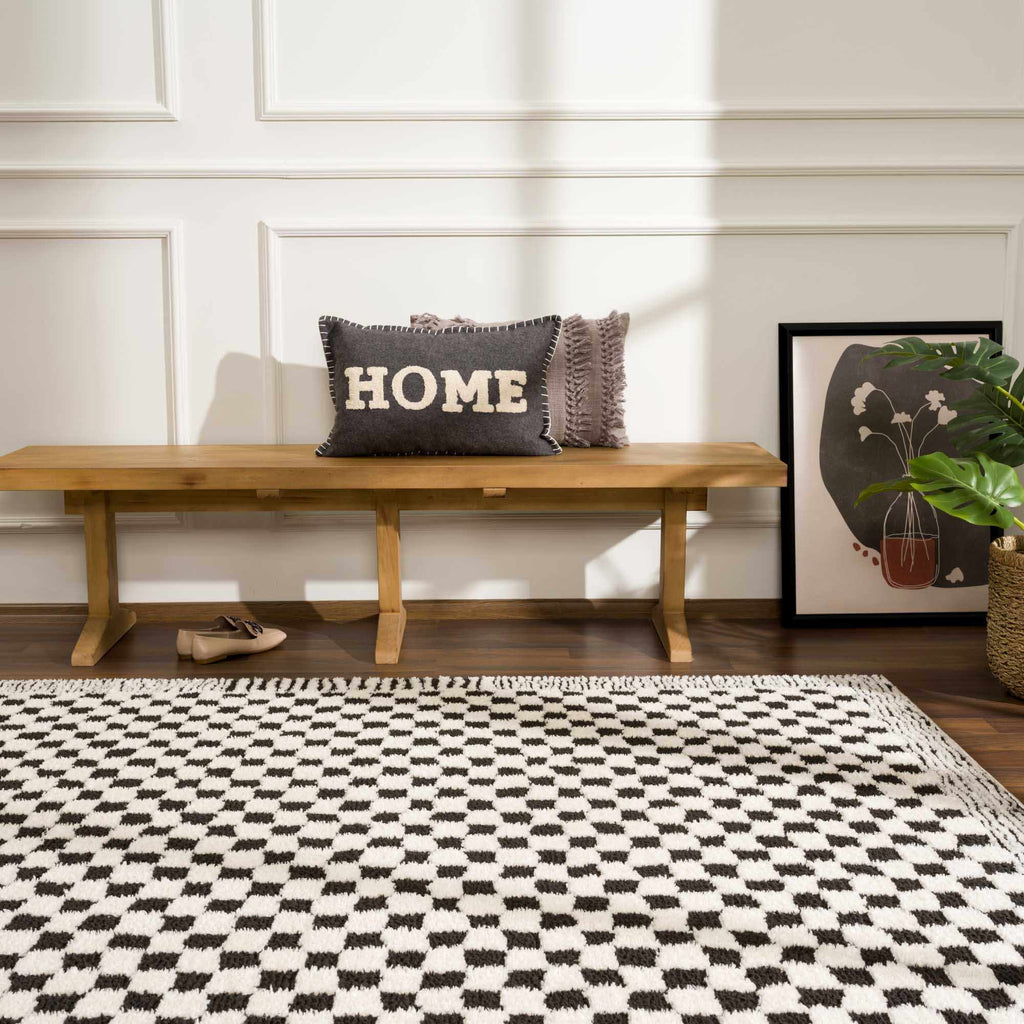 Leryn Black & White Checkered Area Rug - thewrightstore