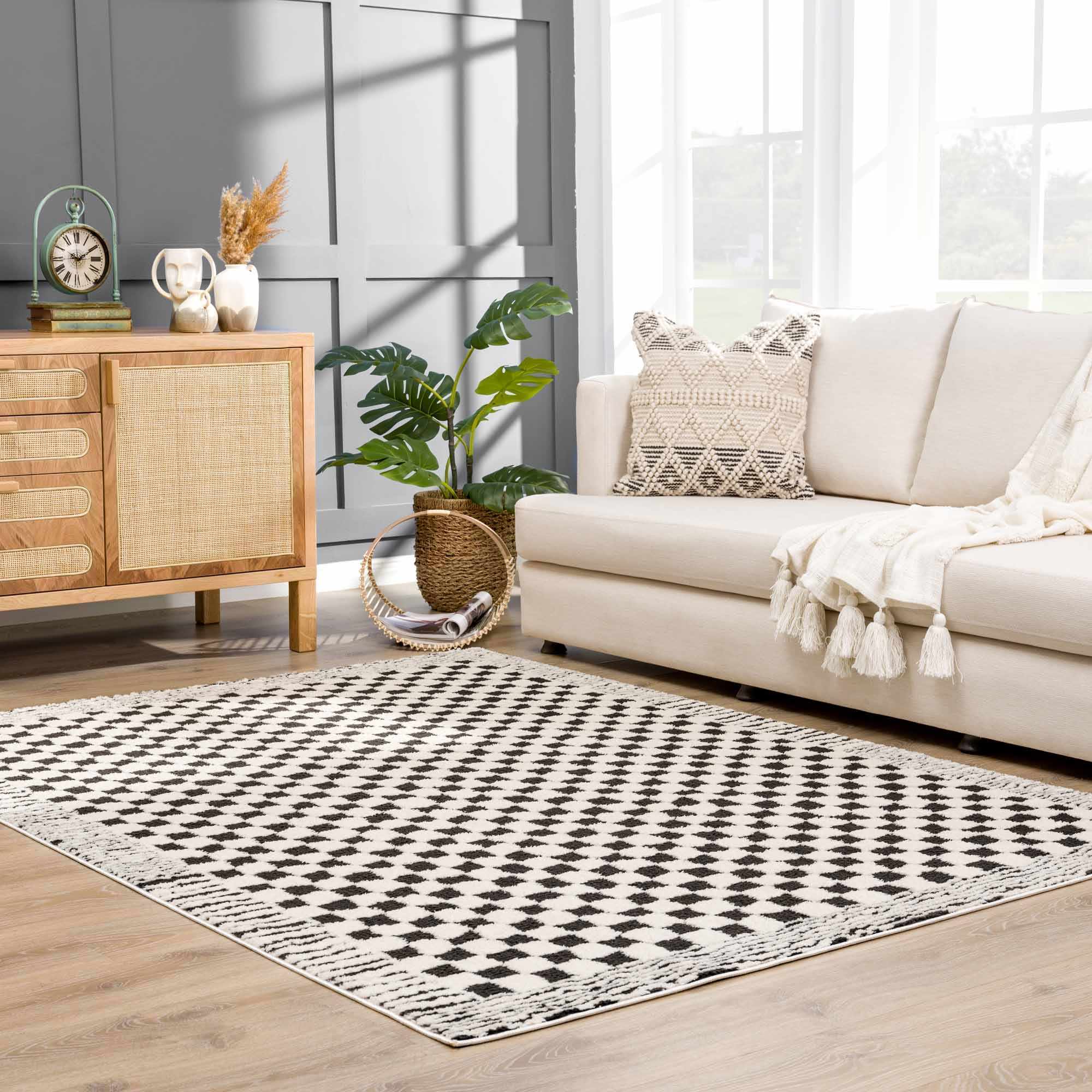 Leryn Black & White Checkered Area Rug - thewrightstore