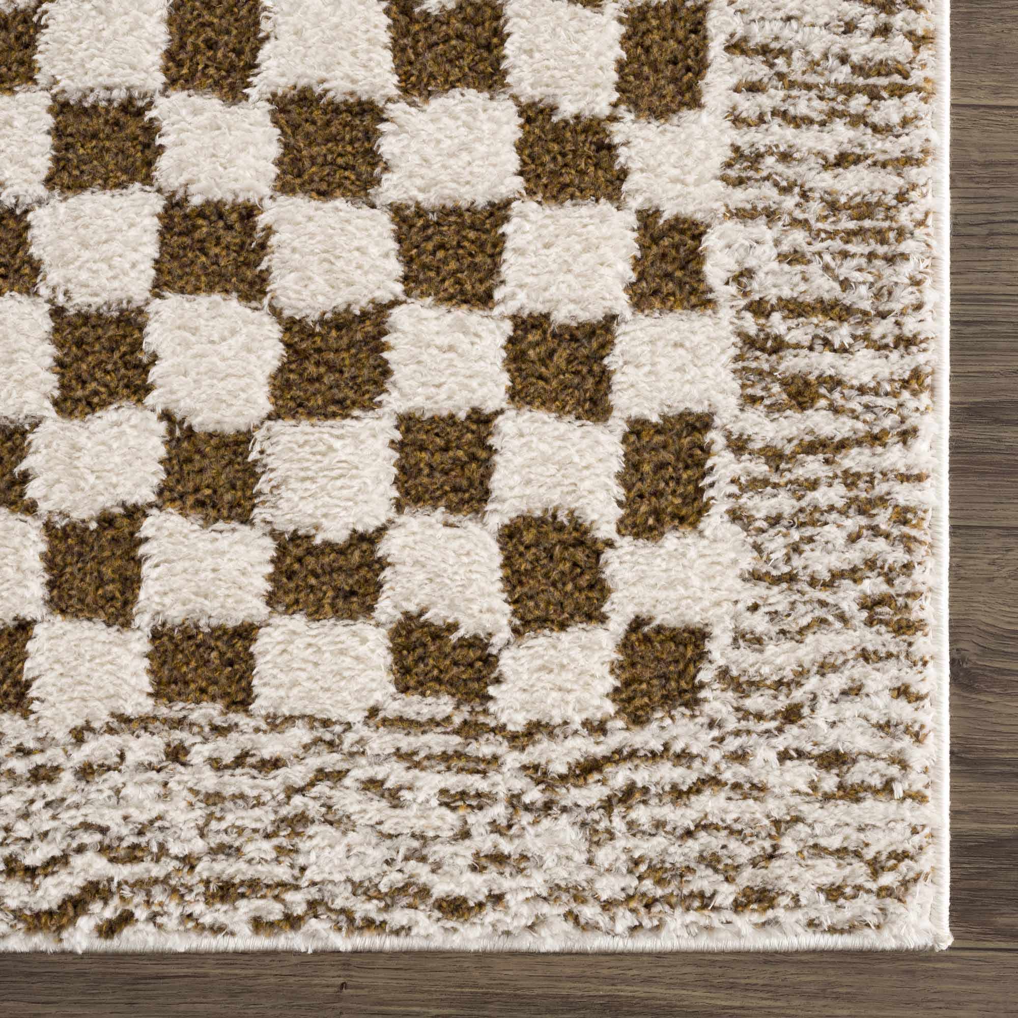 Leryn Brown Checkered Plush Rug - thewrightstore