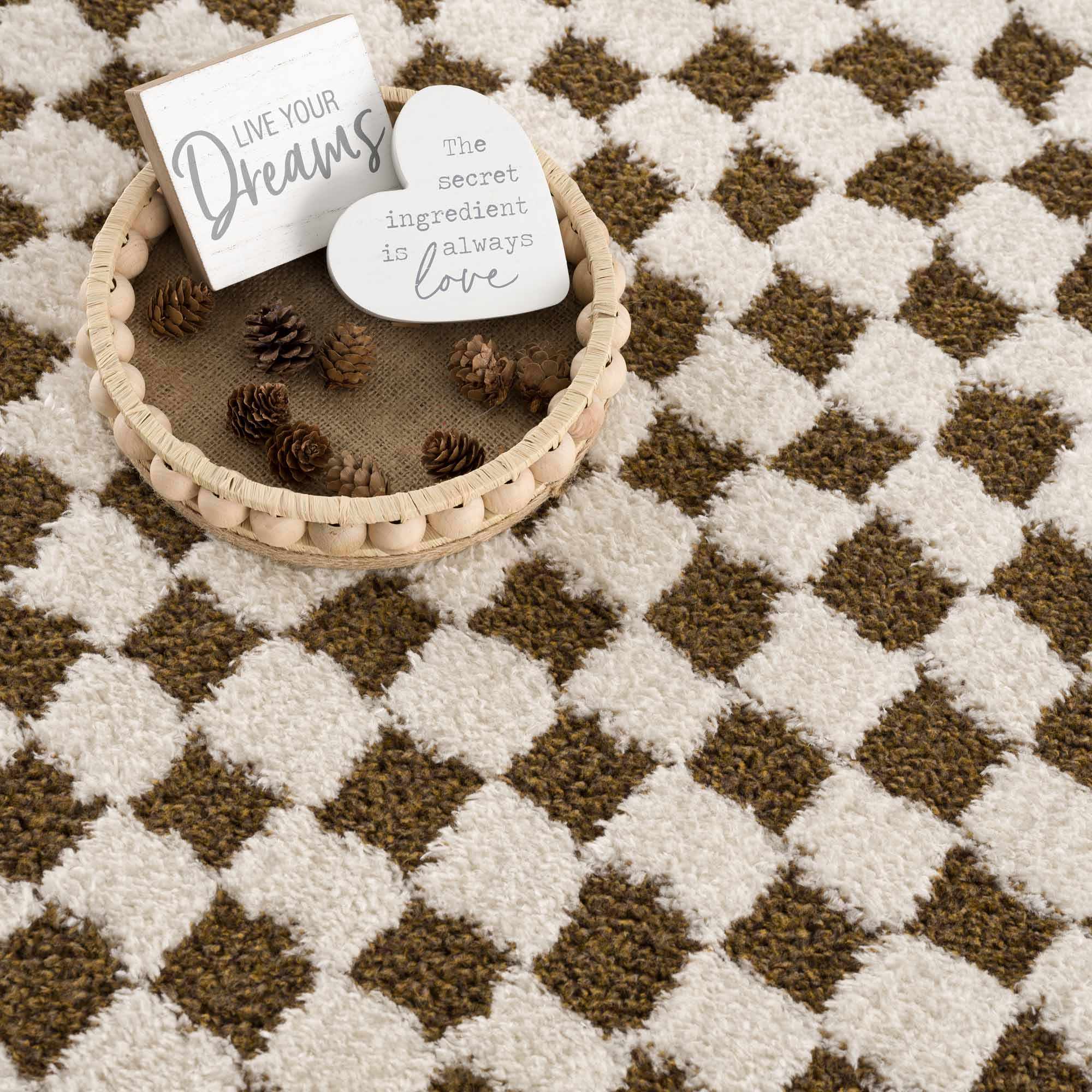 Leryn Brown Checkered Plush Rug - thewrightstore