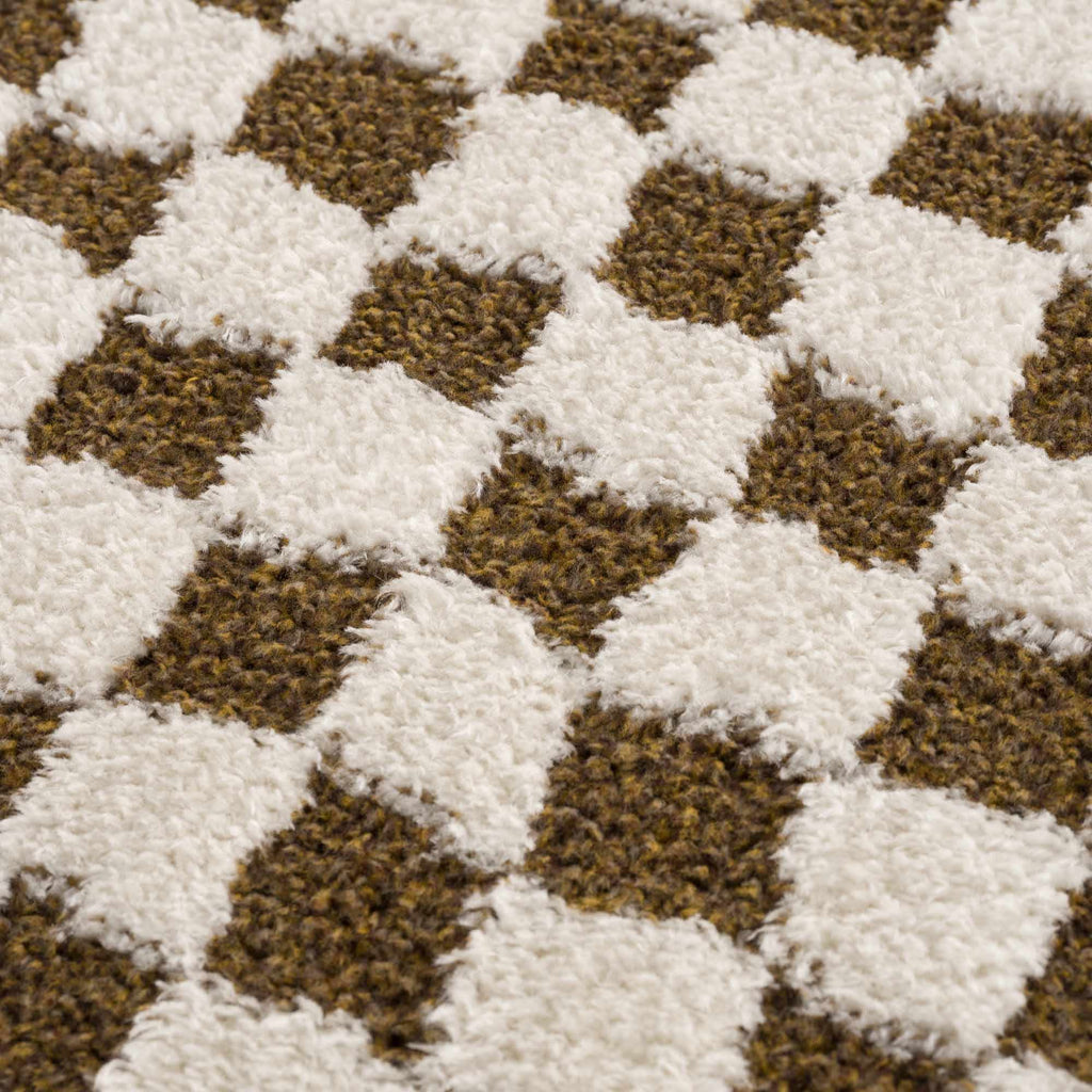 Leryn Brown Checkered Plush Rug - thewrightstore