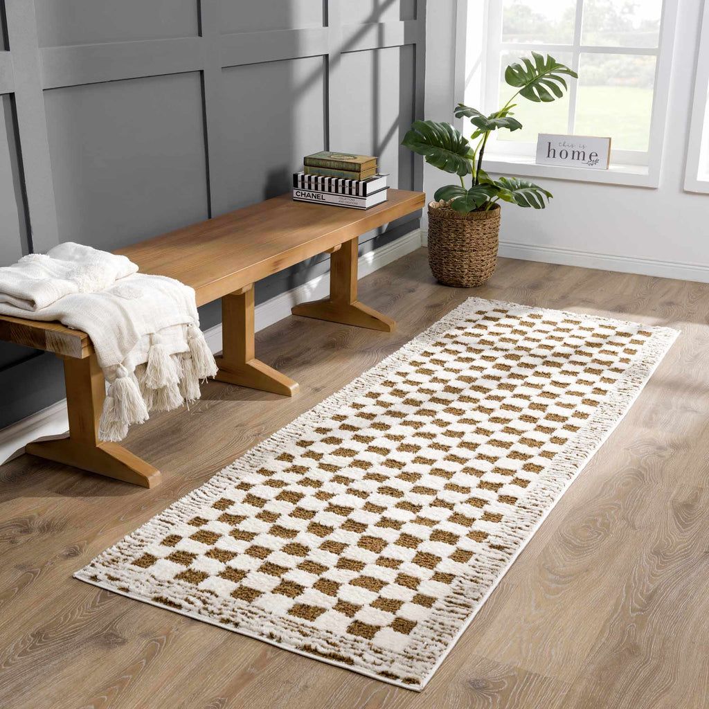 Leryn Brown Checkered Plush Rug - thewrightstore