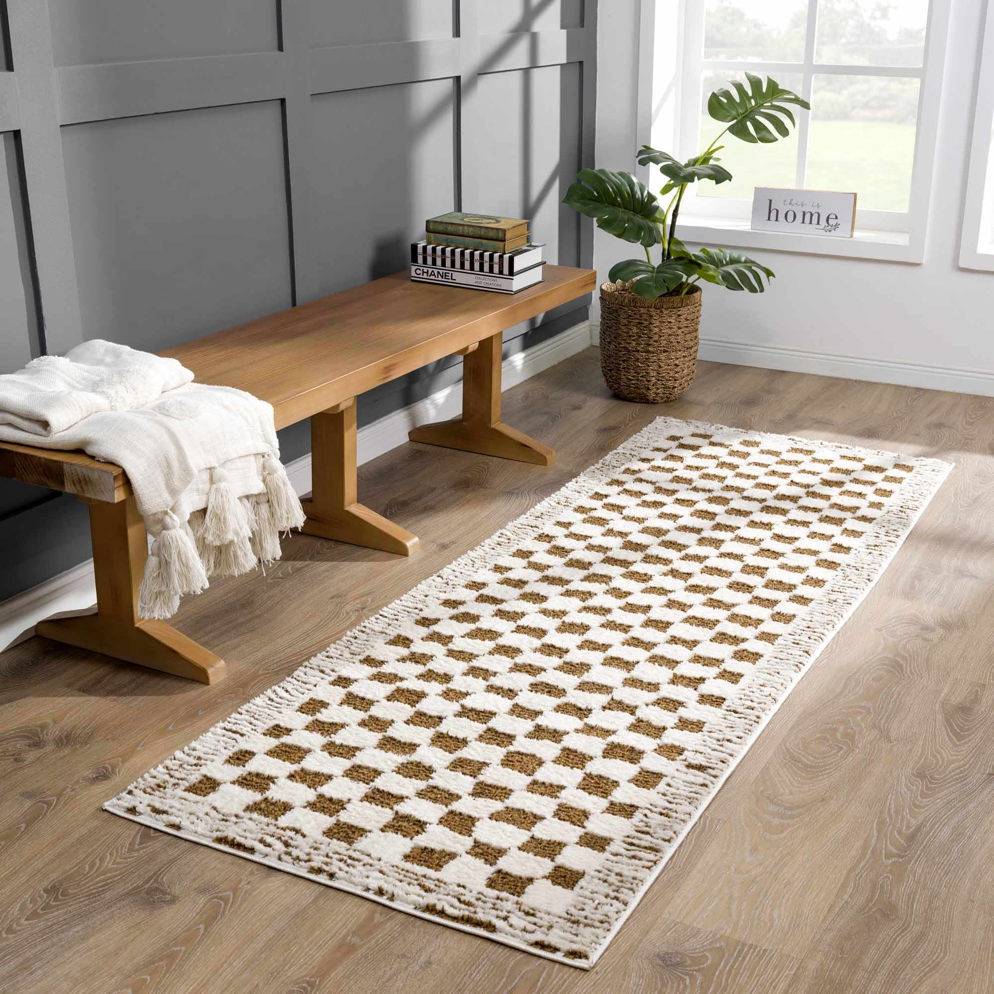 Leryn Brown Checkered Plush Rug - thewrightstore