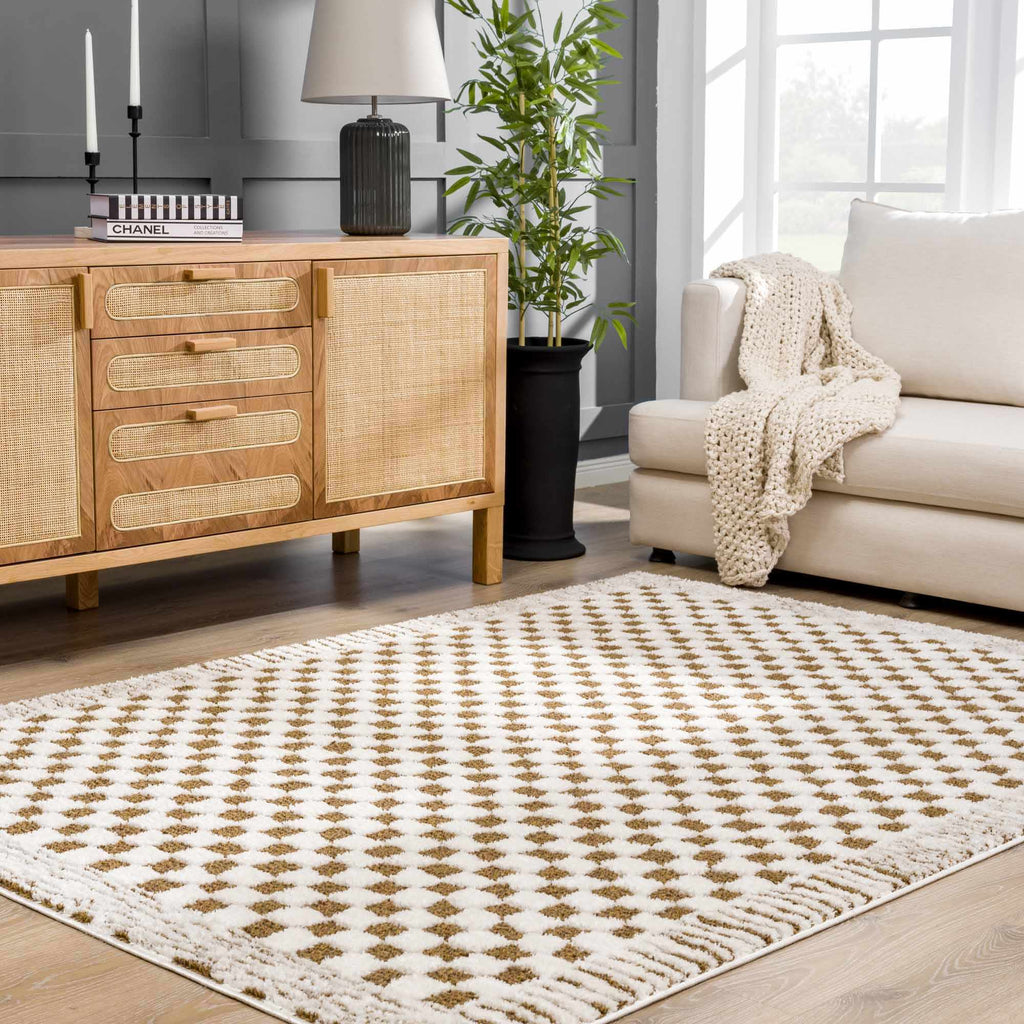 Leryn Brown Checkered Plush Rug - thewrightstore
