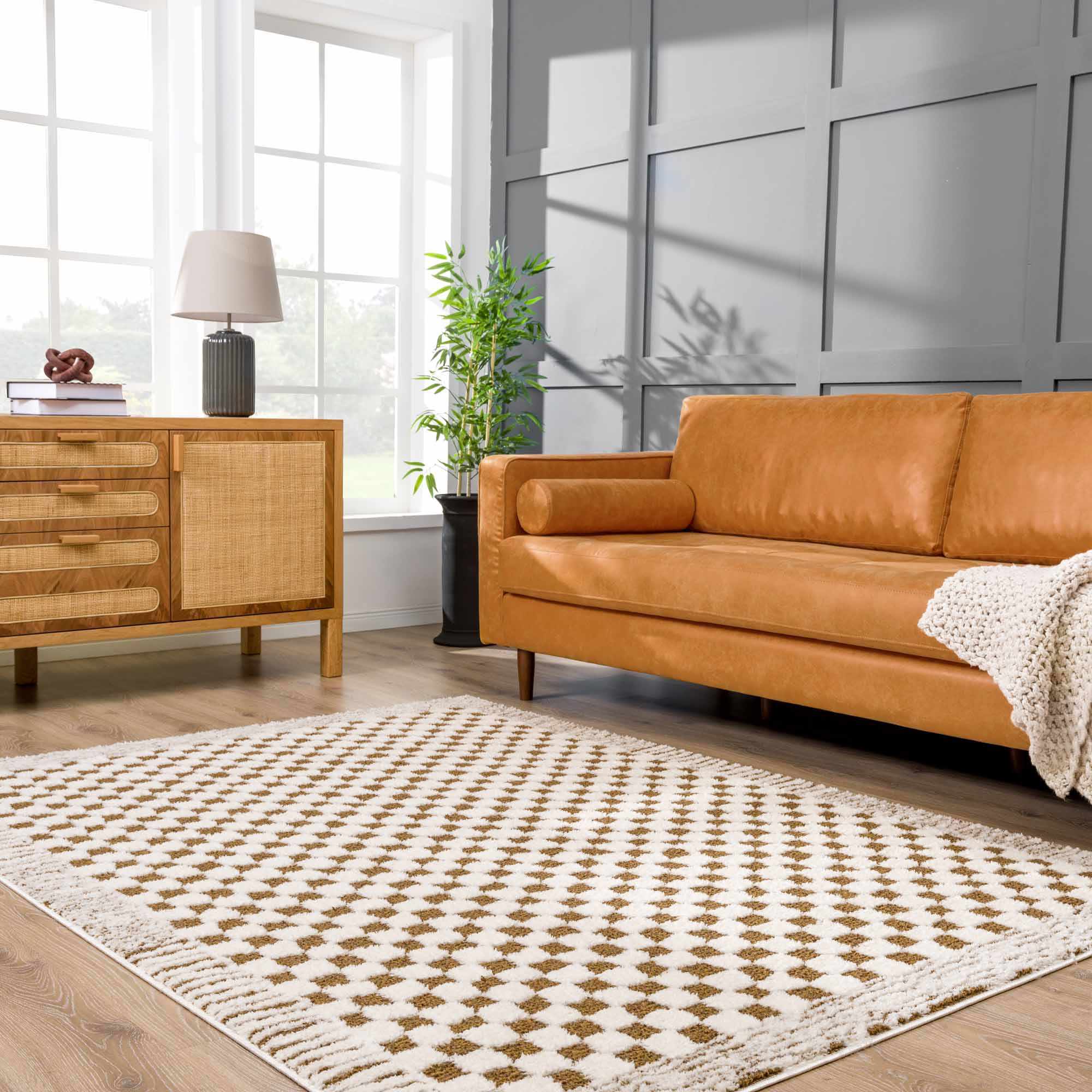 Leryn Brown Checkered Plush Rug - thewrightstore