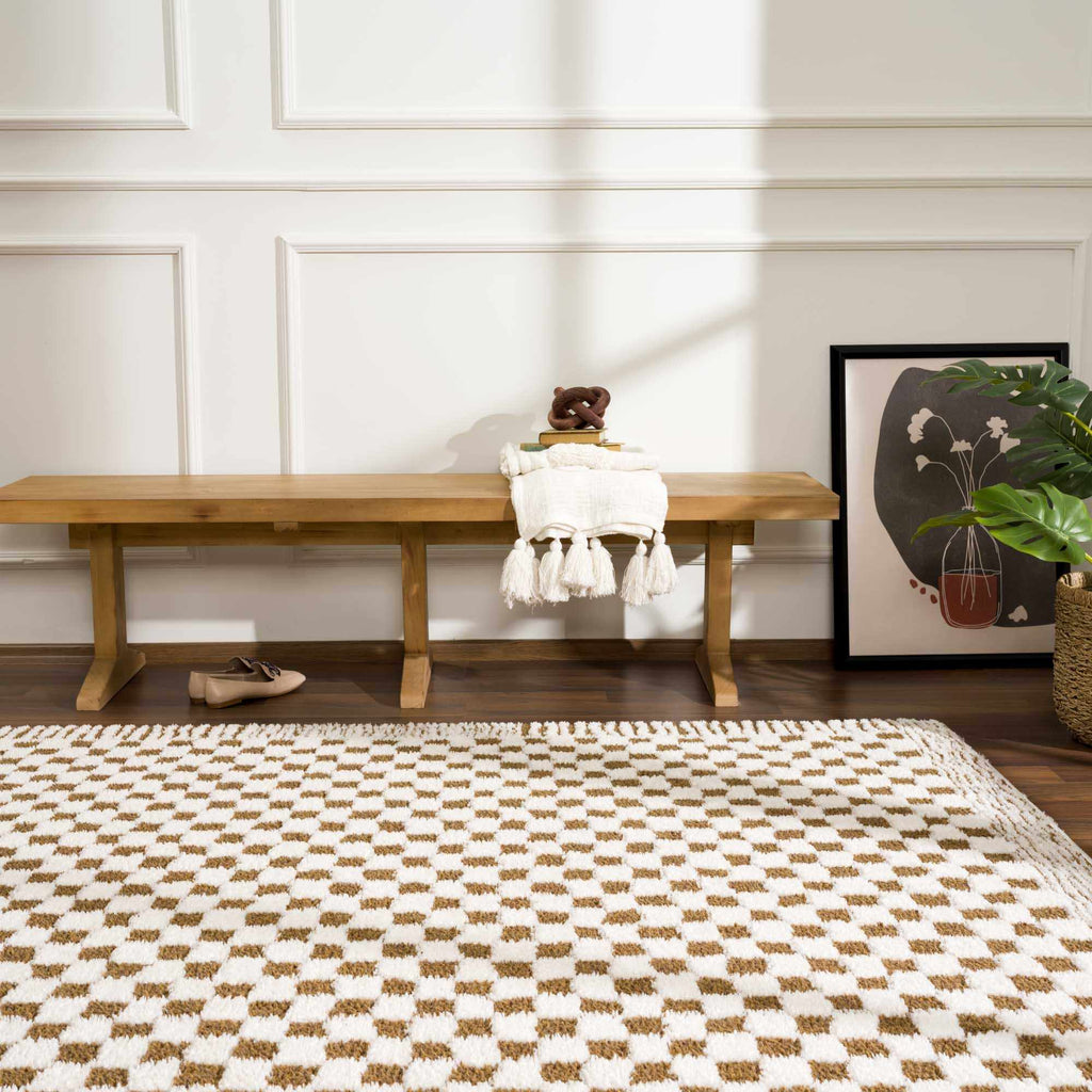 Leryn Brown Checkered Plush Rug - thewrightstore