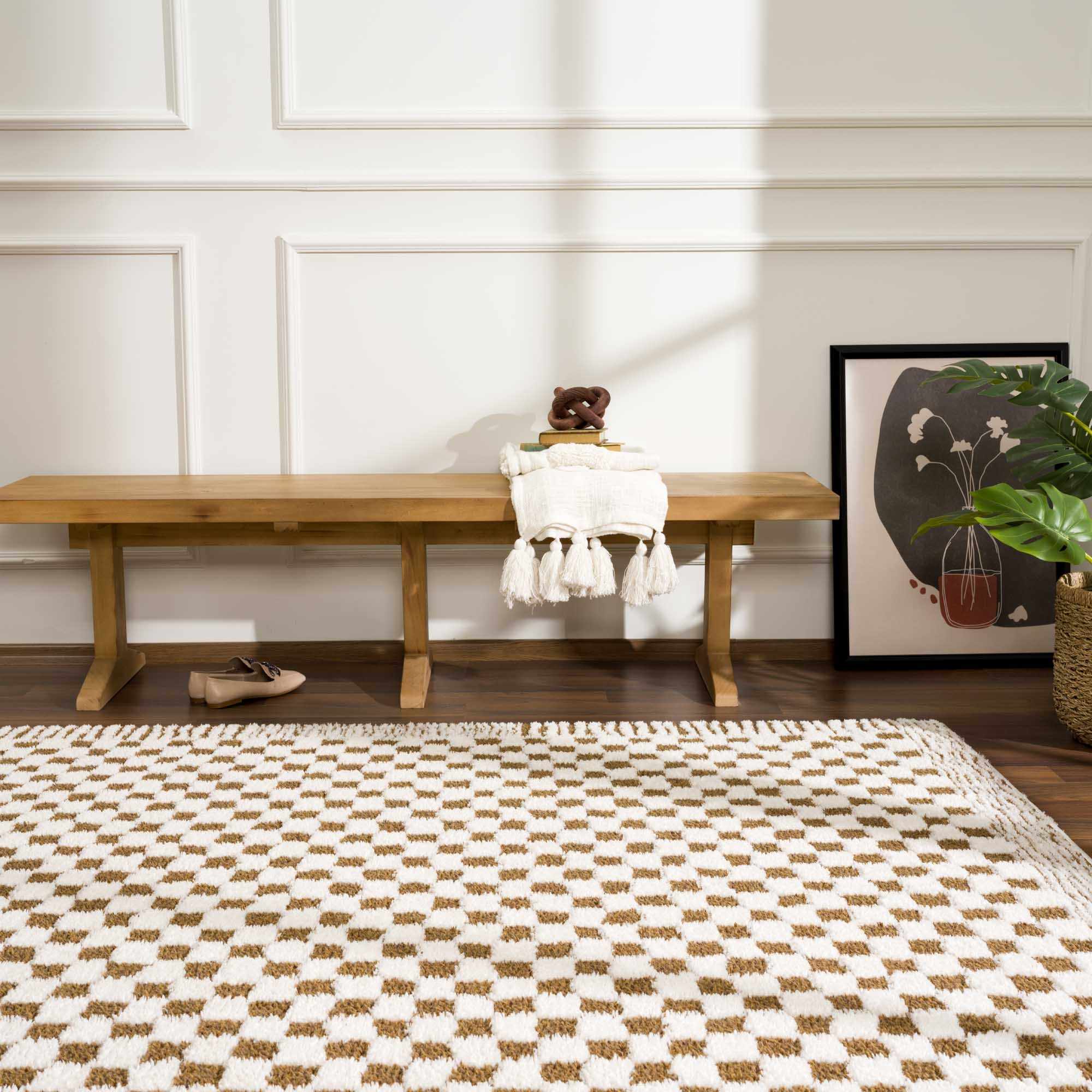 Leryn Brown Checkered Plush Rug - thewrightstore