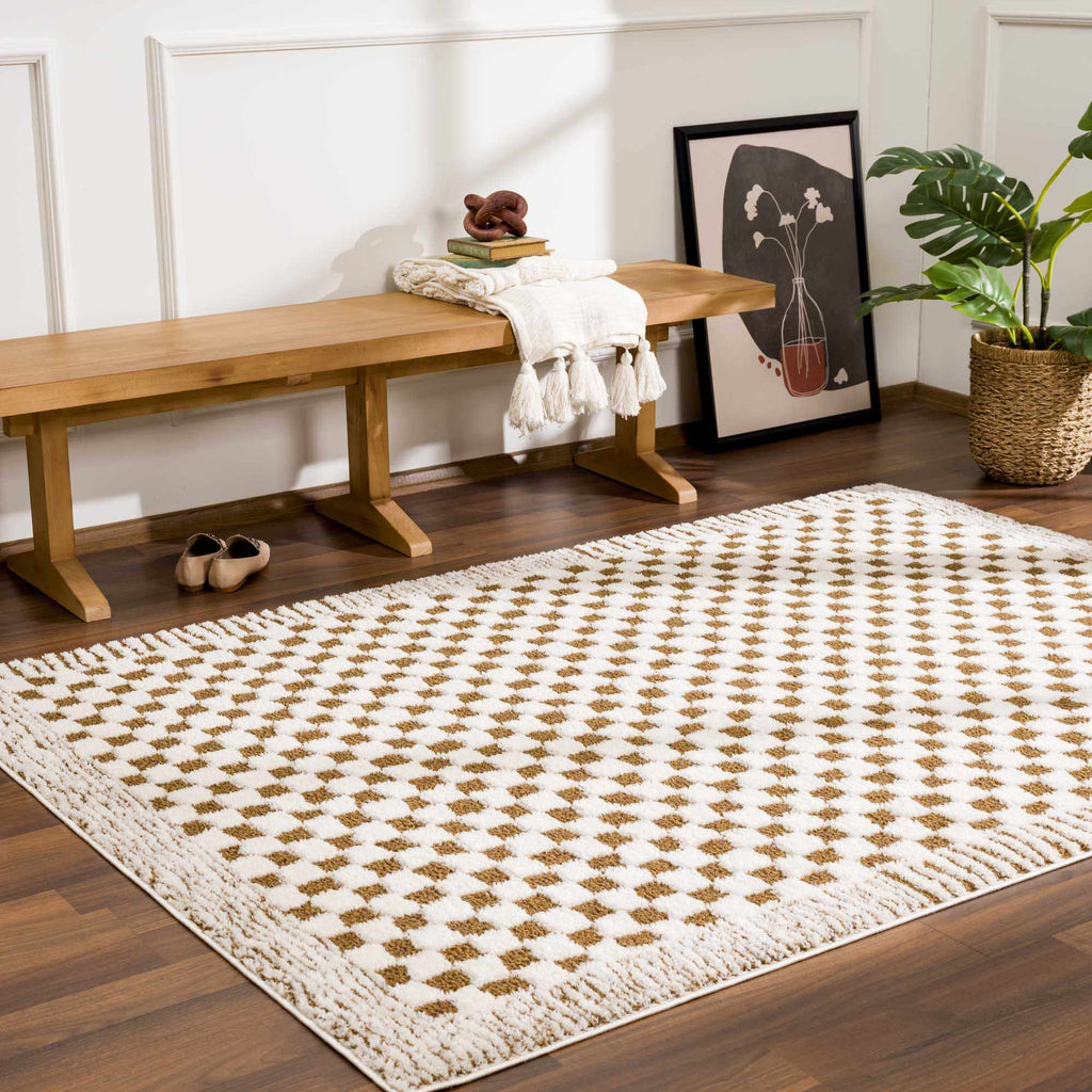 Leryn Brown Checkered Plush Rug - thewrightstore