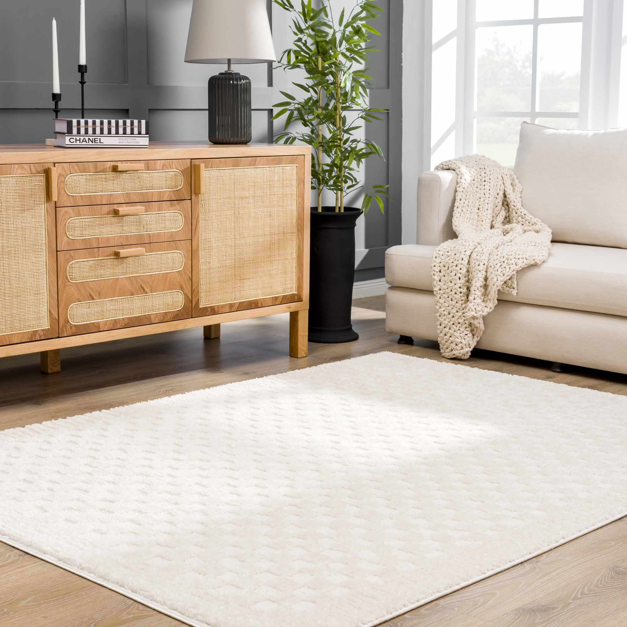 Leryn Ivory Checkered Area Rug - thewrightstore