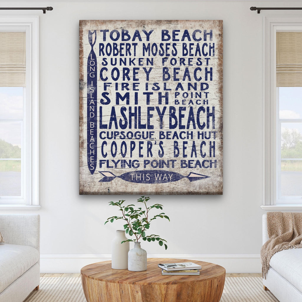 Long Island Beaches Sign Wood - Look Shore Arrow Sign - thewrightstore