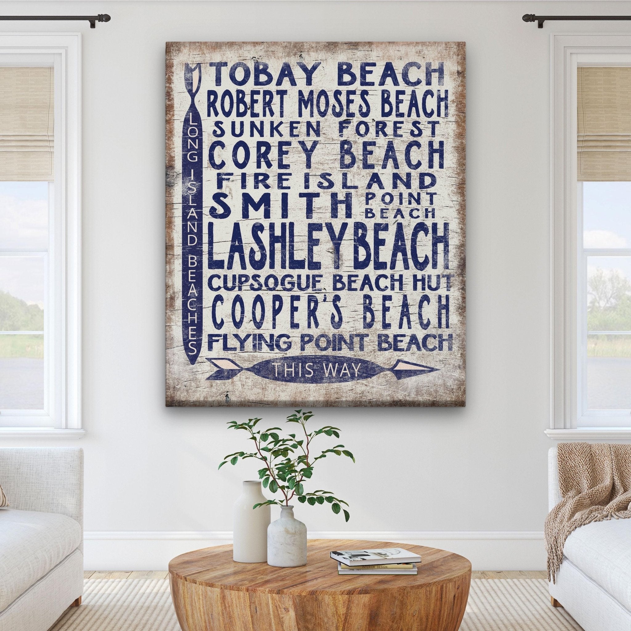 Long Island Beaches Sign Wood - Look Shore Arrow Sign - thewrightstore