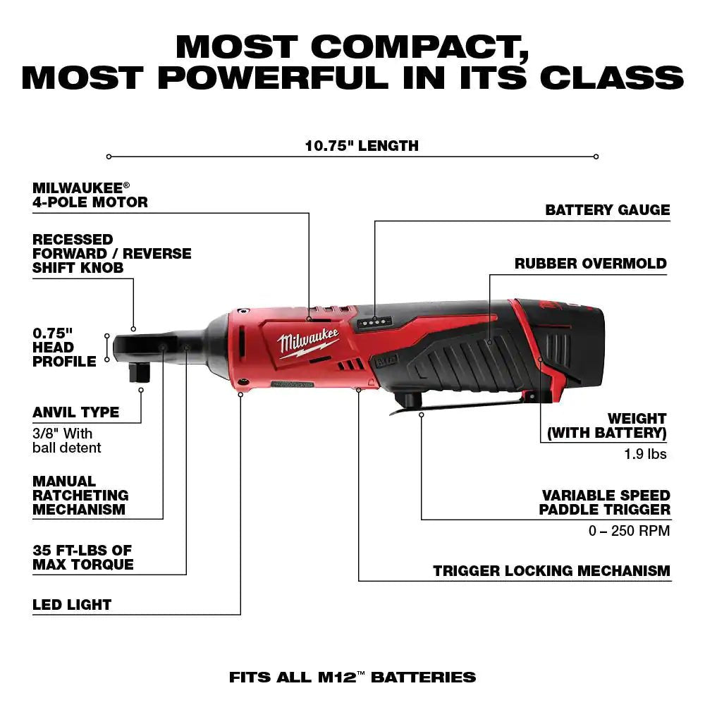 M12 12V Lithium - Ion Cordless Combo Kit (5 - Tool) with Two 1.5 Ah Batteries, Charger and Tool Bag - thewrightstore