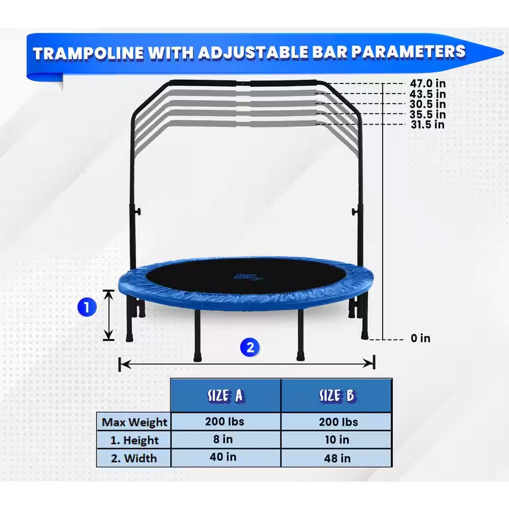 Machrus 40 In. Mini Trampoline with Adjustable Handbar - round Foldable Rebounder Fitness Trampoline - thewrightstore