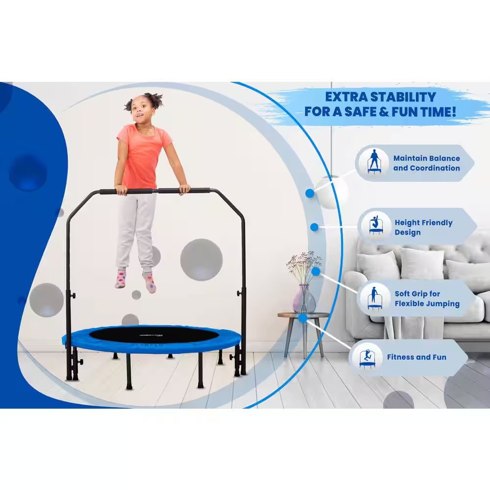 Machrus 40 In. Mini Trampoline with Adjustable Handbar - round Foldable Rebounder Fitness Trampoline - thewrightstore