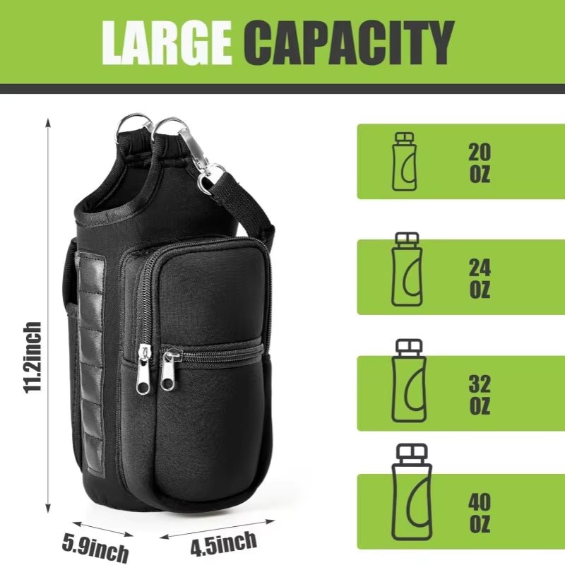 Magnetic Water Bottle Holder Gym Water Bottle Carrier Bag W/ Phone Pocket Handle Shoulder Strap 6 Built - In Magnets Water Bottle - thewrightstore