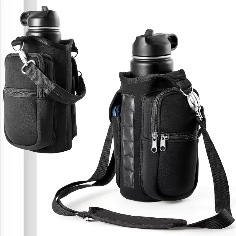 Magnetic Water Bottle Holder Gym Water Bottle Carrier Bag W/ Phone Pocket Handle Shoulder Strap 6 Built - In Magnets Water Bottle - thewrightstore