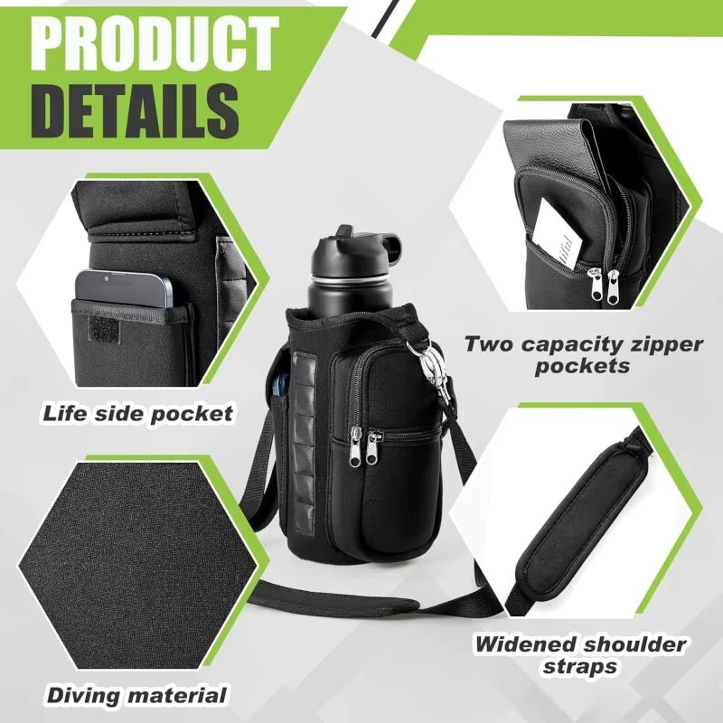 Magnetic Water Bottle Holder Gym Water Bottle Carrier Bag W/ Phone Pocket Handle Shoulder Strap 6 Built - In Magnets Water Bottle - thewrightstore