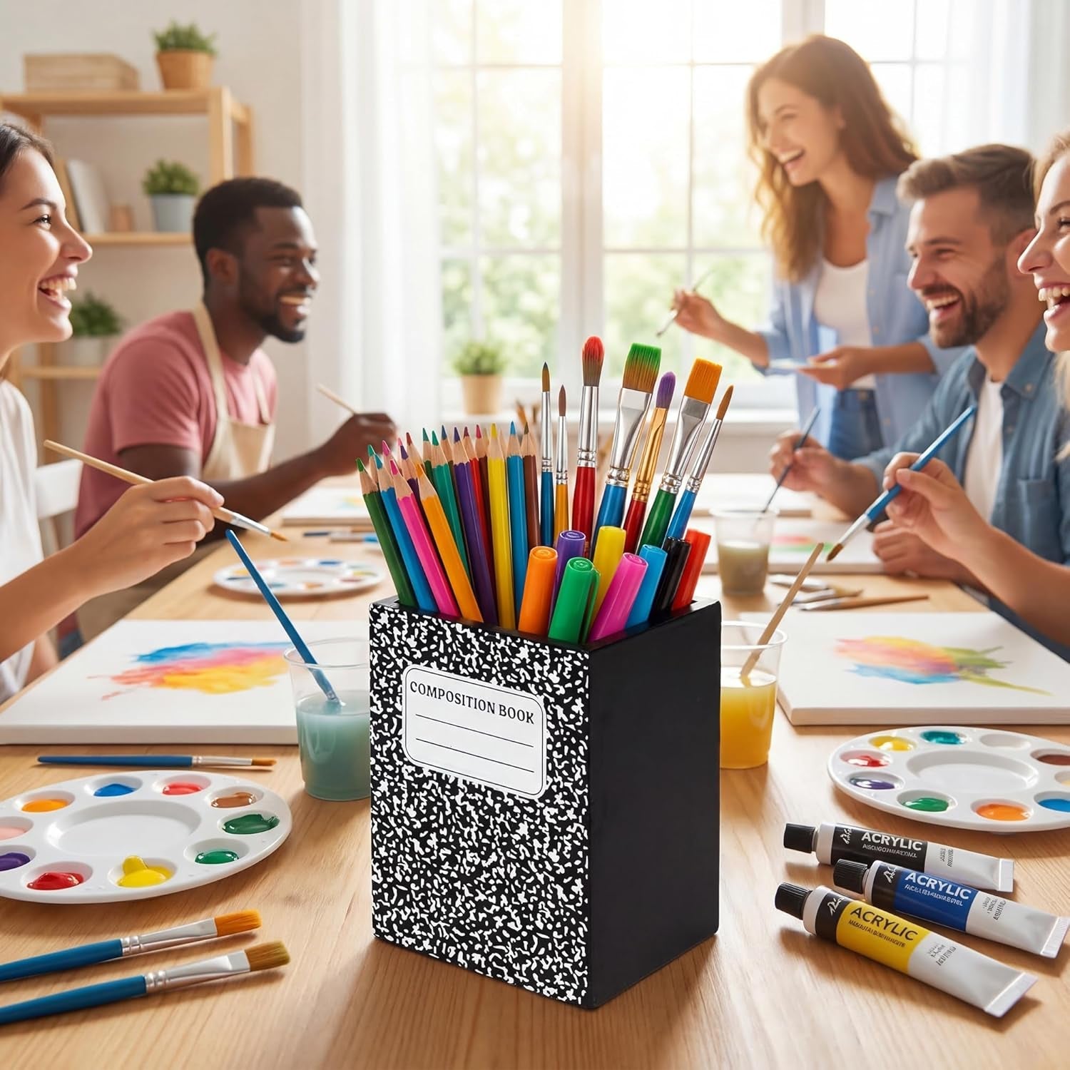 MALLMALL6 Wooden Pencil Holder - Stylish Notebook-Shaped Desk Organizer for Teachers and Students, Ideal for Classroom, Office, Home, and Dorm Use - thewrightstore