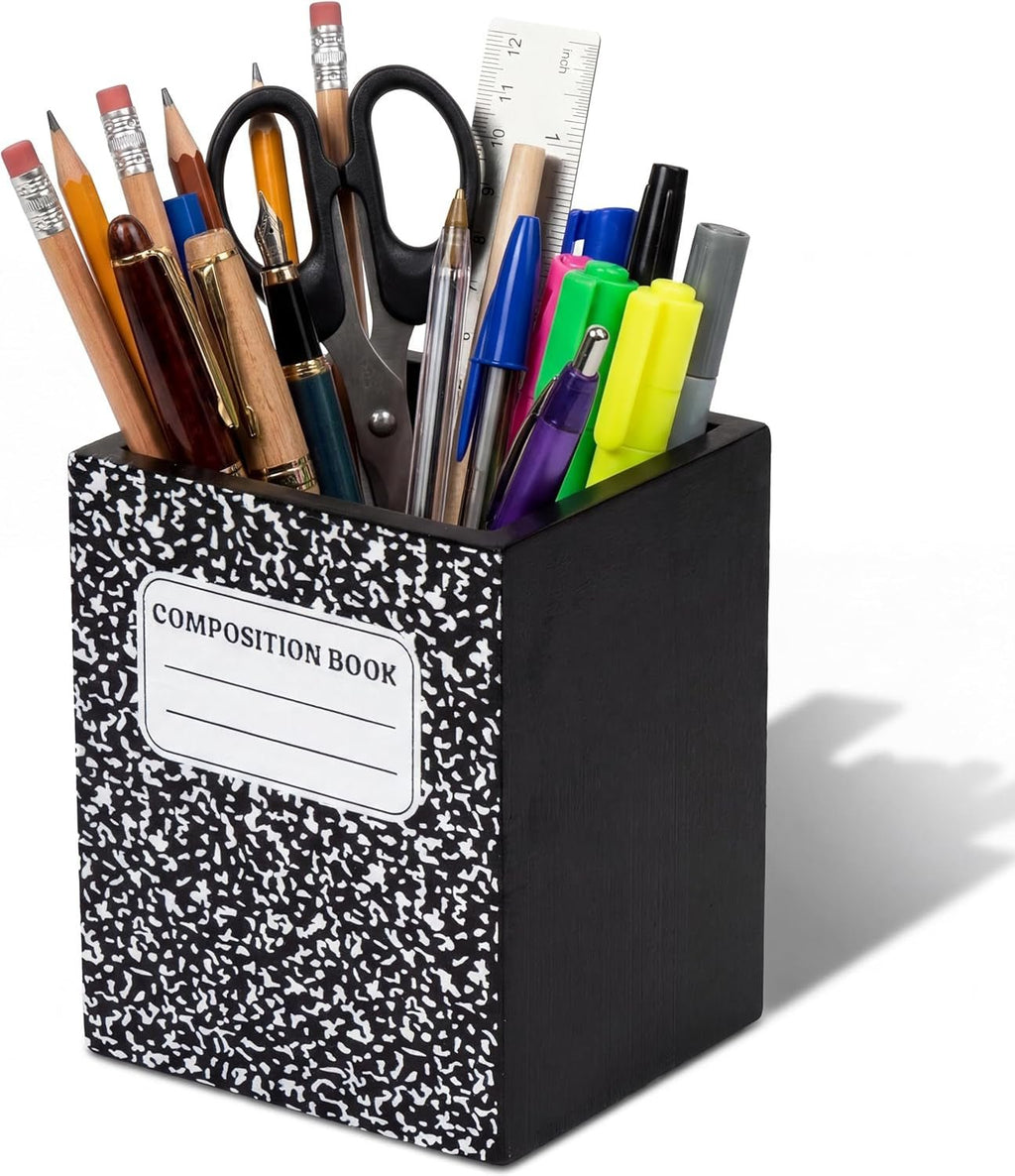 MALLMALL6 Wooden Pencil Holder - Stylish Notebook-Shaped Desk Organizer for Teachers and Students, Ideal for Classroom, Office, Home, and Dorm Use - thewrightstore