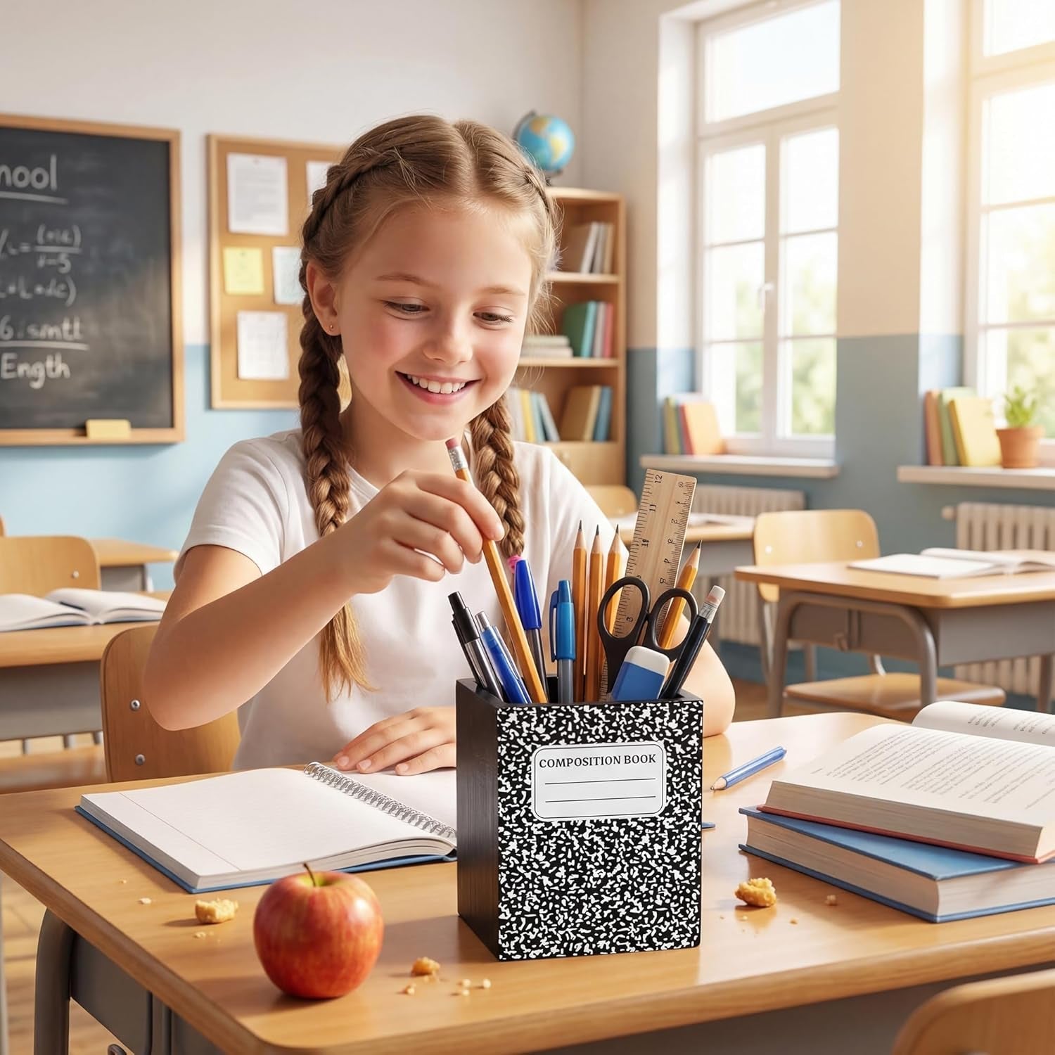 MALLMALL6 Wooden Pencil Holder - Stylish Notebook-Shaped Desk Organizer for Teachers and Students, Ideal for Classroom, Office, Home, and Dorm Use - thewrightstore