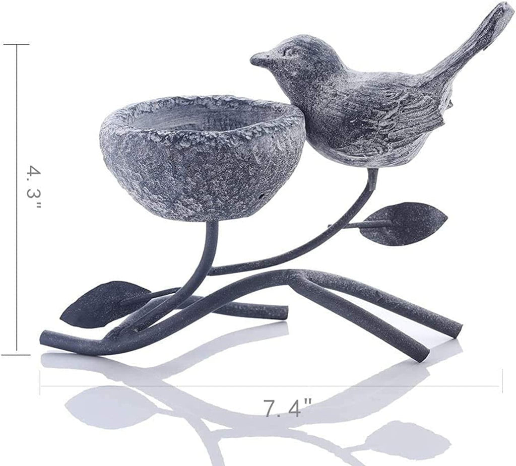 Marbrasse Vintage - Inspired Votive Candle Holders - Iron Branch Design with Resin Bird and Nest, Elegant Tabletop Tealight Stands in Grey and Black - thewrightstore