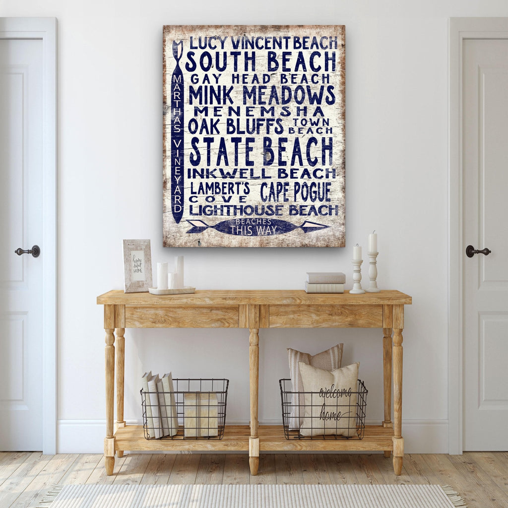 Martha's Vineyard Beaches Sign - Vintage Wood Look Vineyard Arrow Sign - thewrightstore