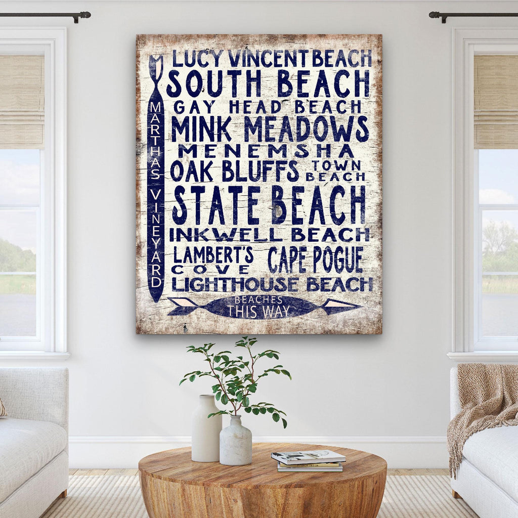 Martha's Vineyard Beaches Sign - Vintage Wood Look Vineyard Arrow Sign - thewrightstore